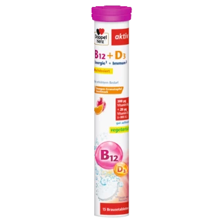 Abbildung der Produktverpackung Doppelherz aktiv Vitamin B12 + D3 Brausetabletten Frontansicht